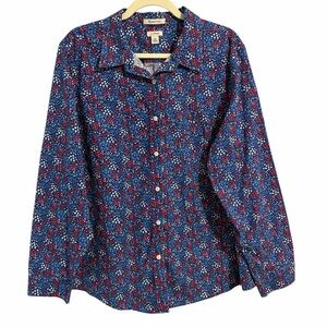 L.L. Bean Blue and Red Button Down Shirt Wildflower Cottagecore Wrinkle Free 2X